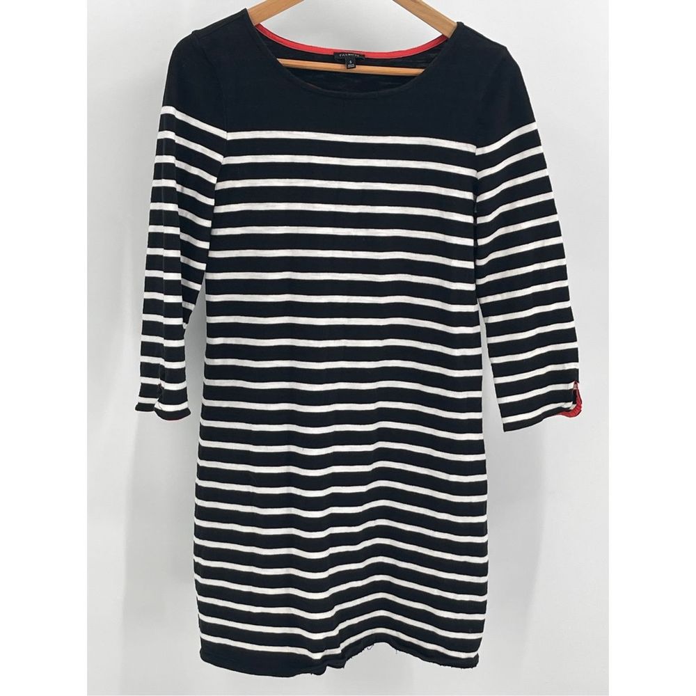 Talbots Dress Women’s Size Small Black White Stripes Boatneck Cotton‎ 3/4 Sleeve